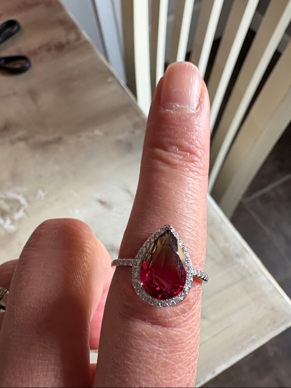 Sterling Silver Pear-Cut watermelon Halo Ring